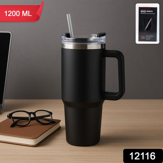 Premium 1200 ML Stainless Steel Vacuum Insulated Travel Mug with Straw and Handle (1200ML / 1 Pc)
