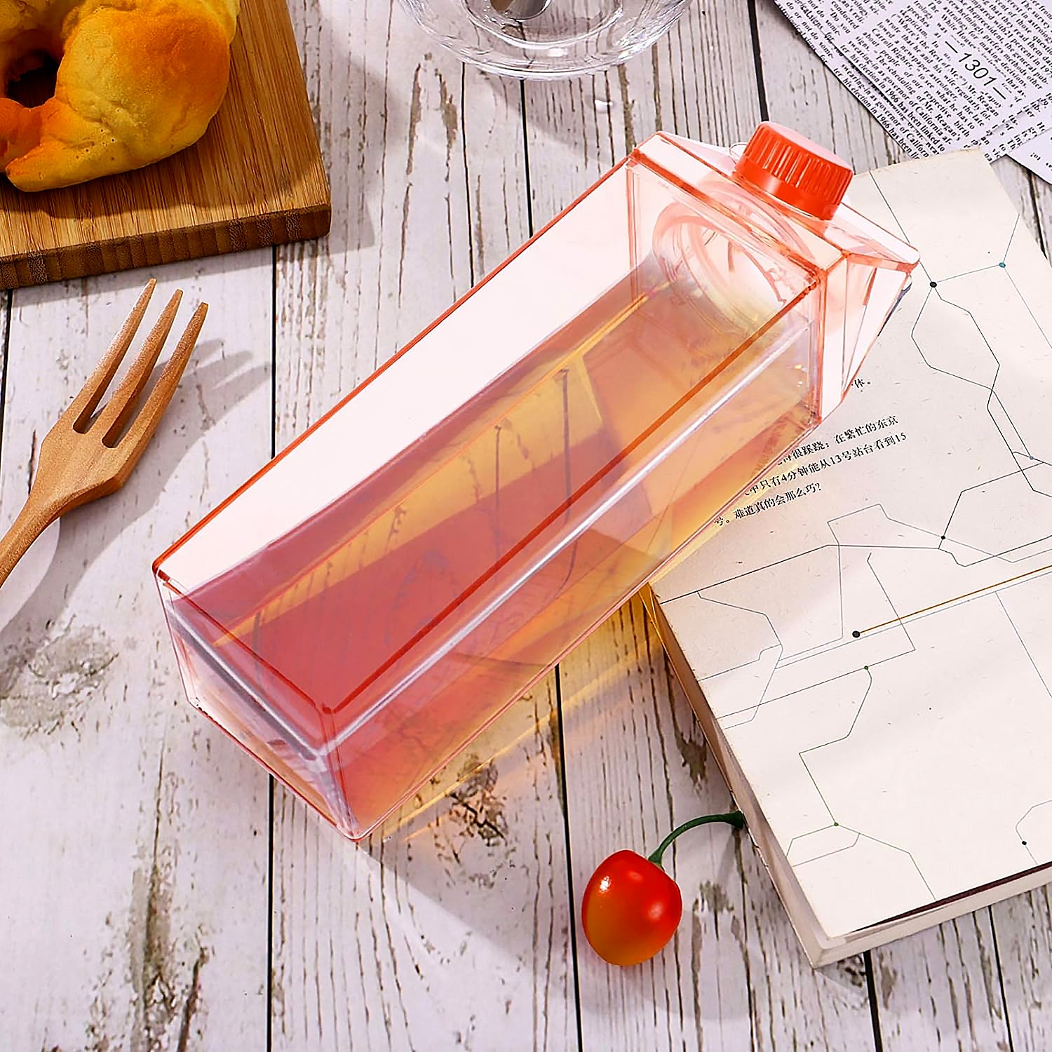 17764 Plastic Milk Carton Colorful Clear Water Bottle 17 Oz Portable Milk Box Leakproof Square Juice Bottle For Outdoor Sports Travel Camping